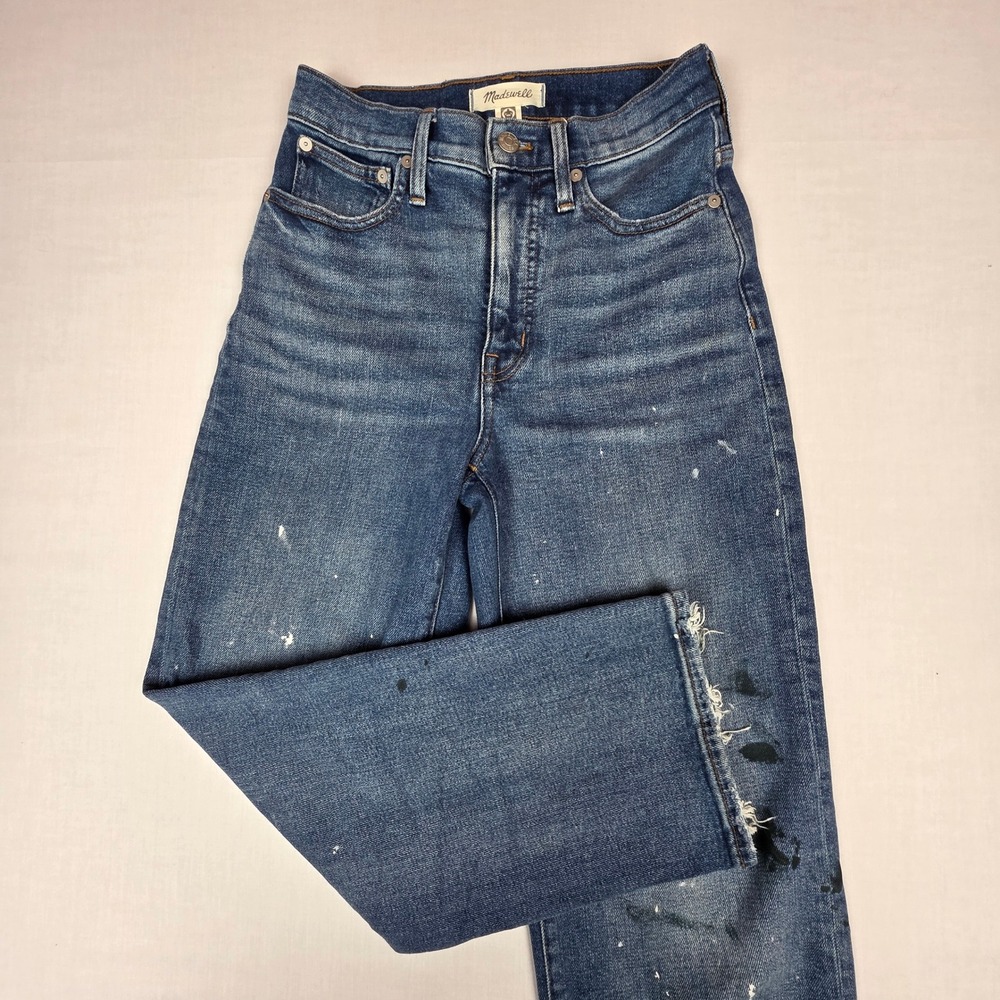 Madewell Slim Wide-Leg Crop Jeans Women 24 Paint Splatter AJ210 Denim Cotton